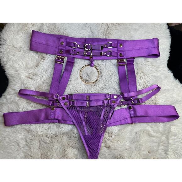 Honey Birdette JASMIN💜 Purple Amethyst 2 Piece Set M Suspender & M Thong - Picture 2 of 9